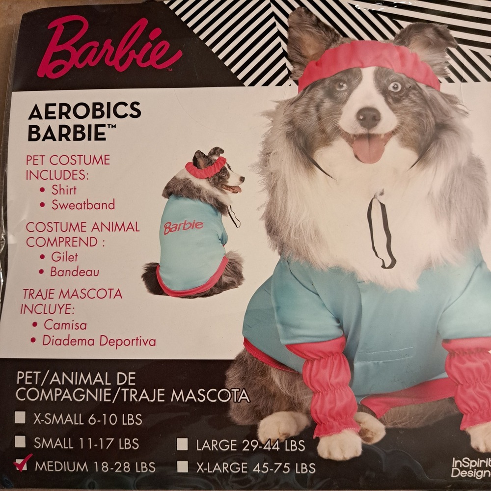 Barbie Aerobics Pet Costume Medium 18-28 lbs Teal Blue Pink 80s Workout 98097MPC